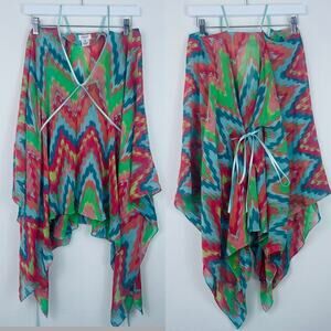 Tashia London colorful tie waist asymmetrical blouse size US 4